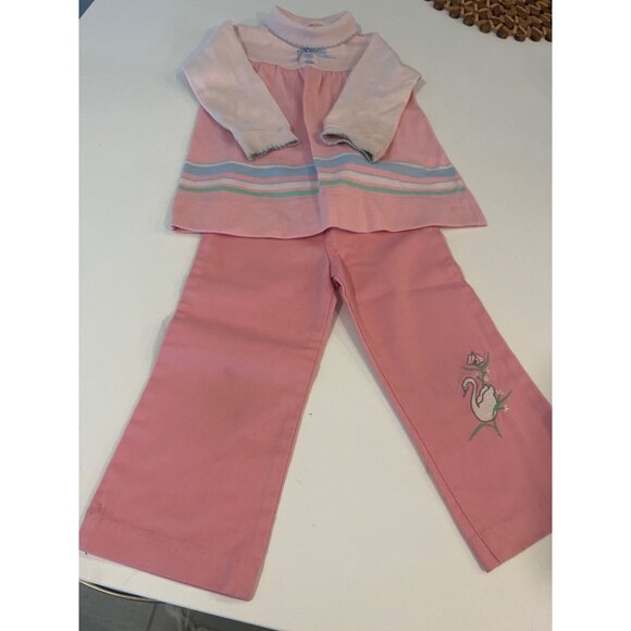 Vintage Garanimals Pink Girls Pants With Swan Embroidery